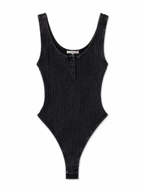 Spoiled Black Ribbed Button-Front One-Piece Bodysuit Women's S